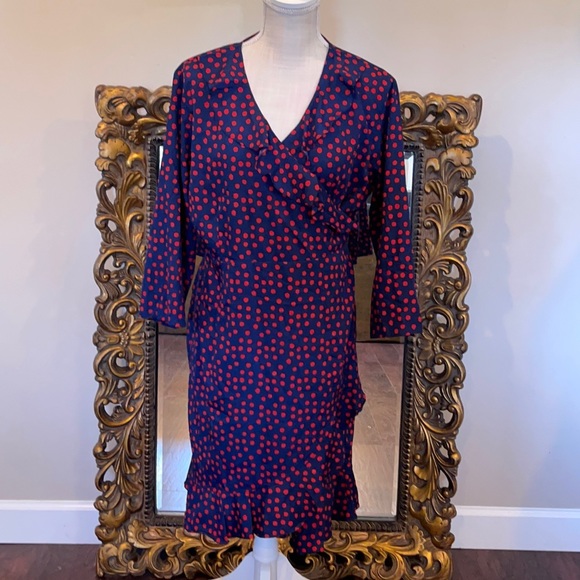 Pescara Navy with Red Polka dots Wrap Dress Ladies Size XL - Picture 1 of 6